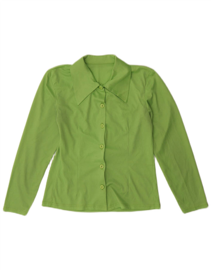 Camicetta camicia vintage da donna UK 12 verde medio