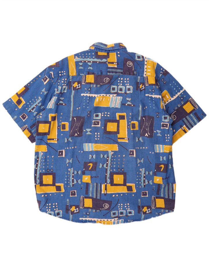 Camicia vintage a maniche corte da uomo 2XL Patchwork blu