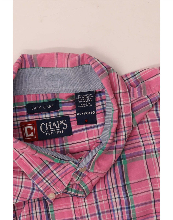 Chaps Camicia a maniche corte da uomo Easy Care XL in cotone a quadri rosa