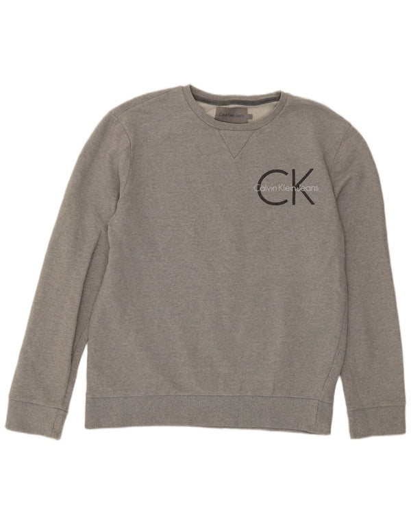 Calvin Klein Jeans Felpa grafica da uomo Maglione grande in cotone grigio