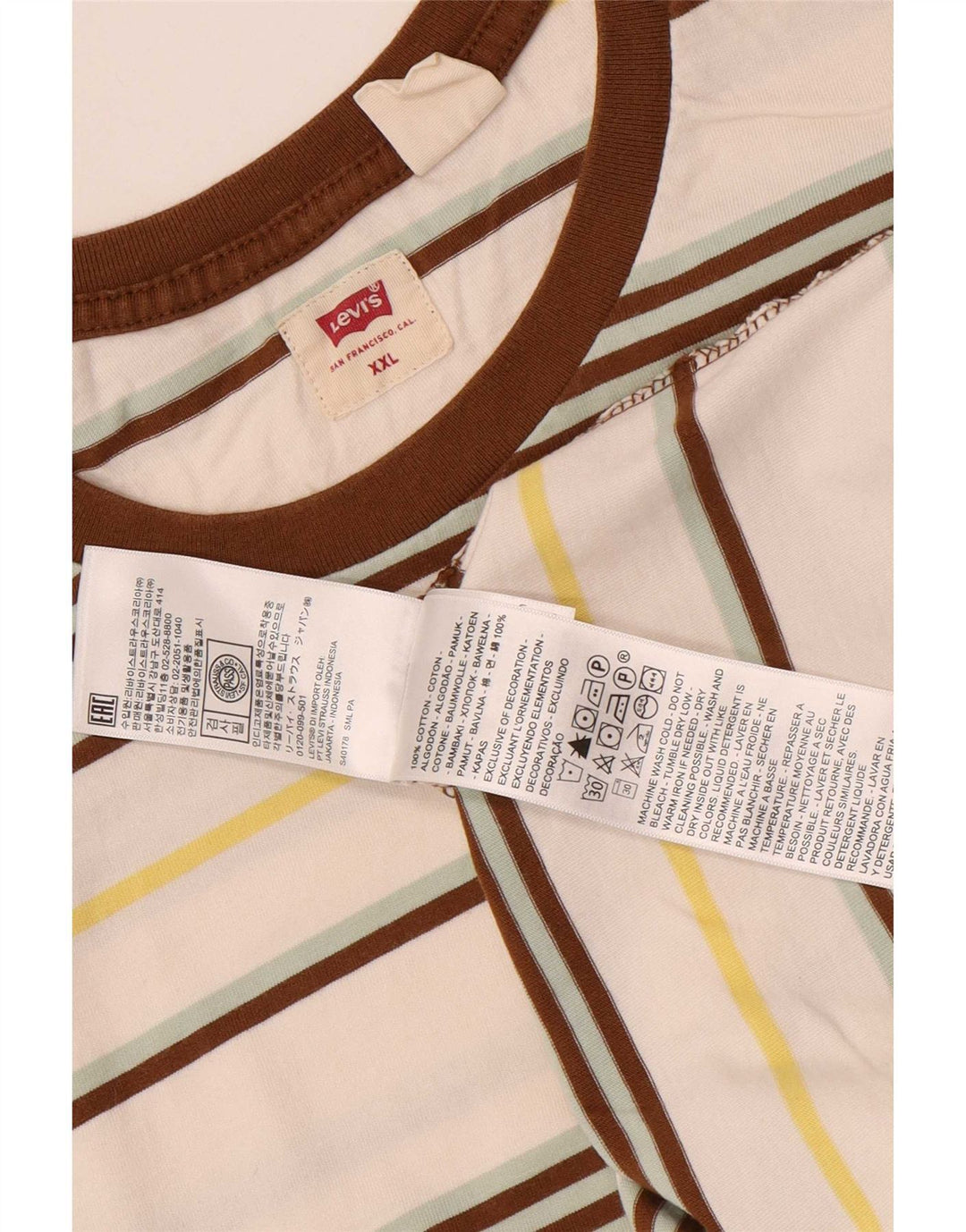 T-shirt da uomo Levi's Top 2XL cotone a righe bianco sporco