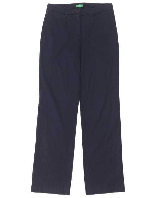Pantaloni chino dritti da donna Benetton UK 8 Small W28 L31 Blu Navy Cotone