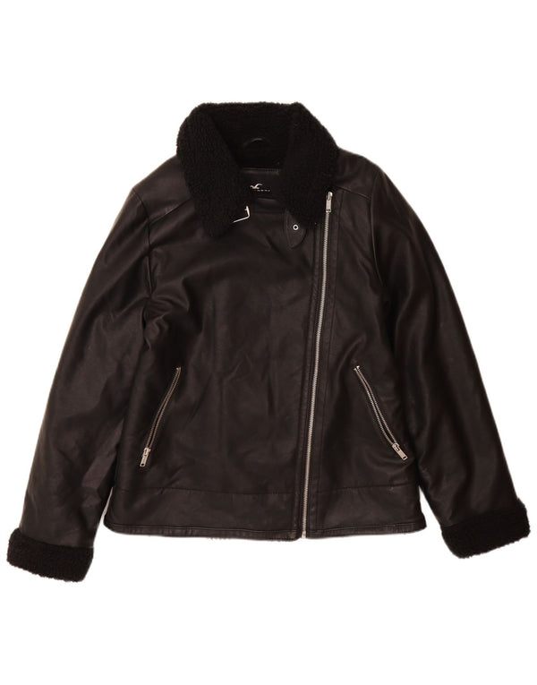 Giacca da donna in finta pelle Hollister UK 16 media pelle nera finta