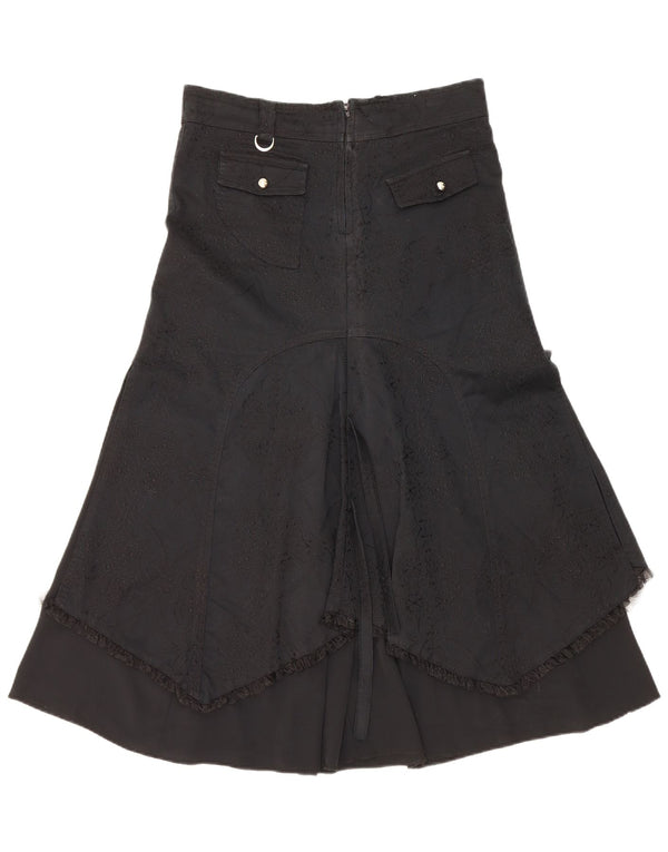 Gonna asimmetrica a vita alta da donna vintage IT 42 media W30 nera floreale