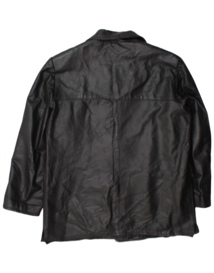 Giacca blazer in pelle vintage da donna a 3 bottoni UK 18 XL in pelle nera