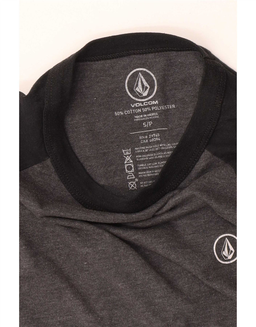 Top da donna Volcom manica 3/4 UK 10 piccolo cotone color block grigio