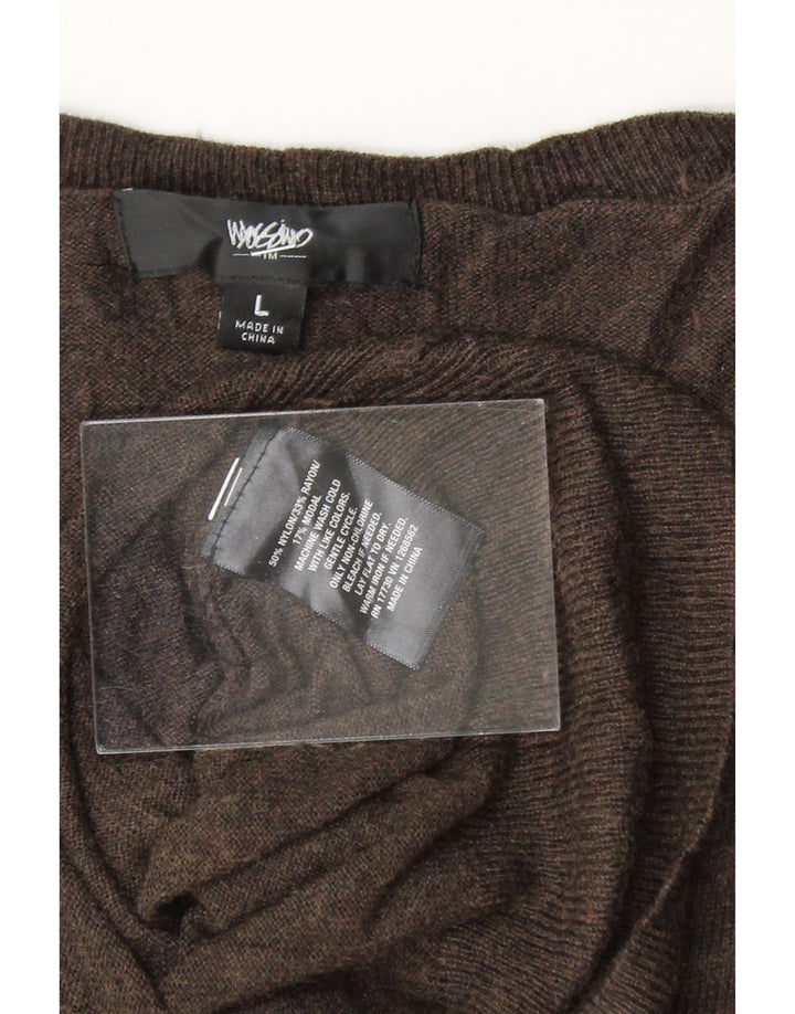 MOSSIMO Womens V-Neck Jumper Sweater UK 16 Large Brown Nylon Vintage Mossimo and Second-Hand Mossimo from Messina Hembry 