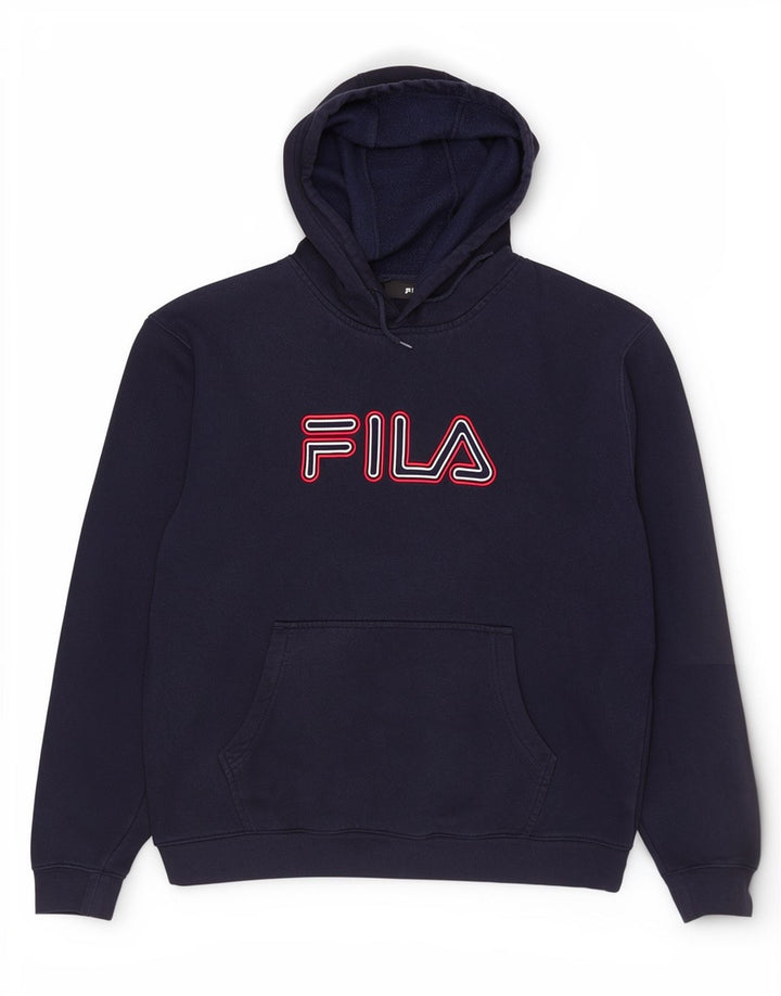Maglione con cappuccio grafico da uomo Fila in cotone blu navy medio