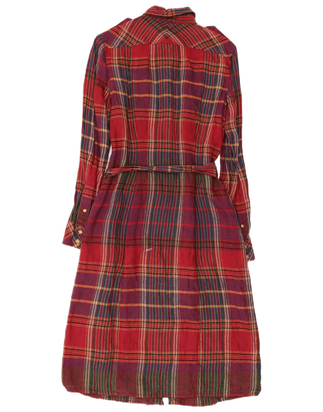 Abito camicia militare da donna RALPH LAUREN US 4 piccolo lino a quadri rossi