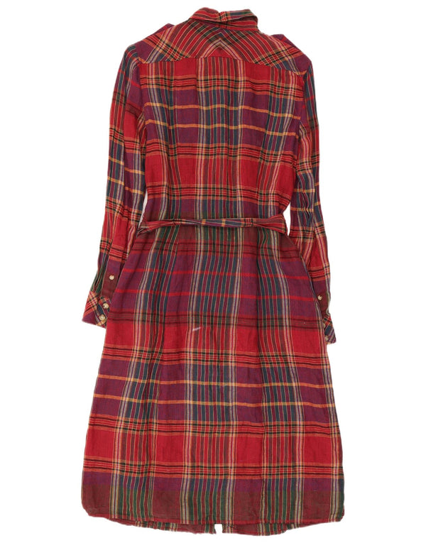 Abito camicia militare da donna RALPH LAUREN US 4 piccolo lino a quadri rossi