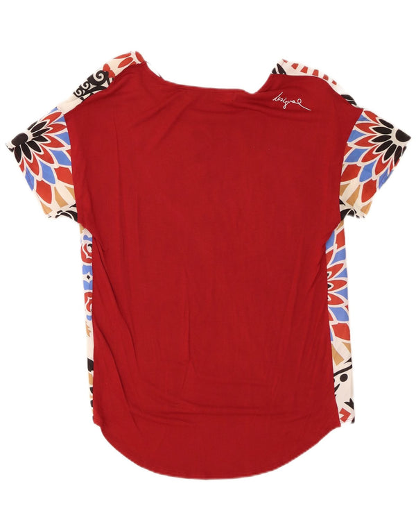Desigual Donna Camicetta Top UK 10 Piccolo Rosso Floreale Viscosa