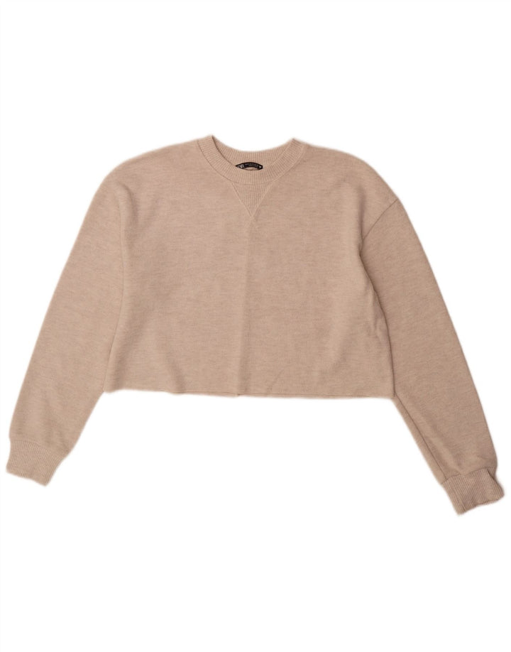 Top corto da donna Zara a maniche lunghe UK 14 Poliestere beige medio