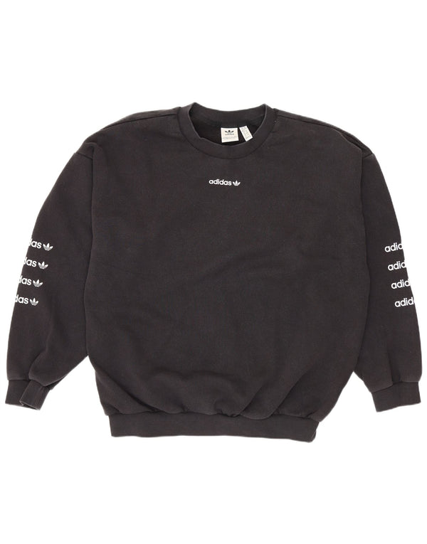 Felpa oversize con grafica da donna Adidas, maglione UK 16, grande cotone nero