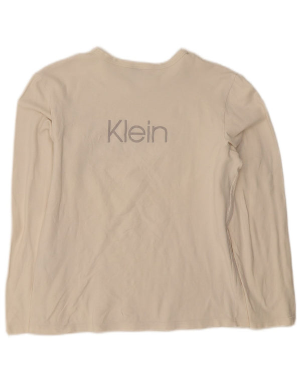 Calvin Klein Jeans Top grafico da donna a maniche lunghe UK 16 Large Bianco Cotone