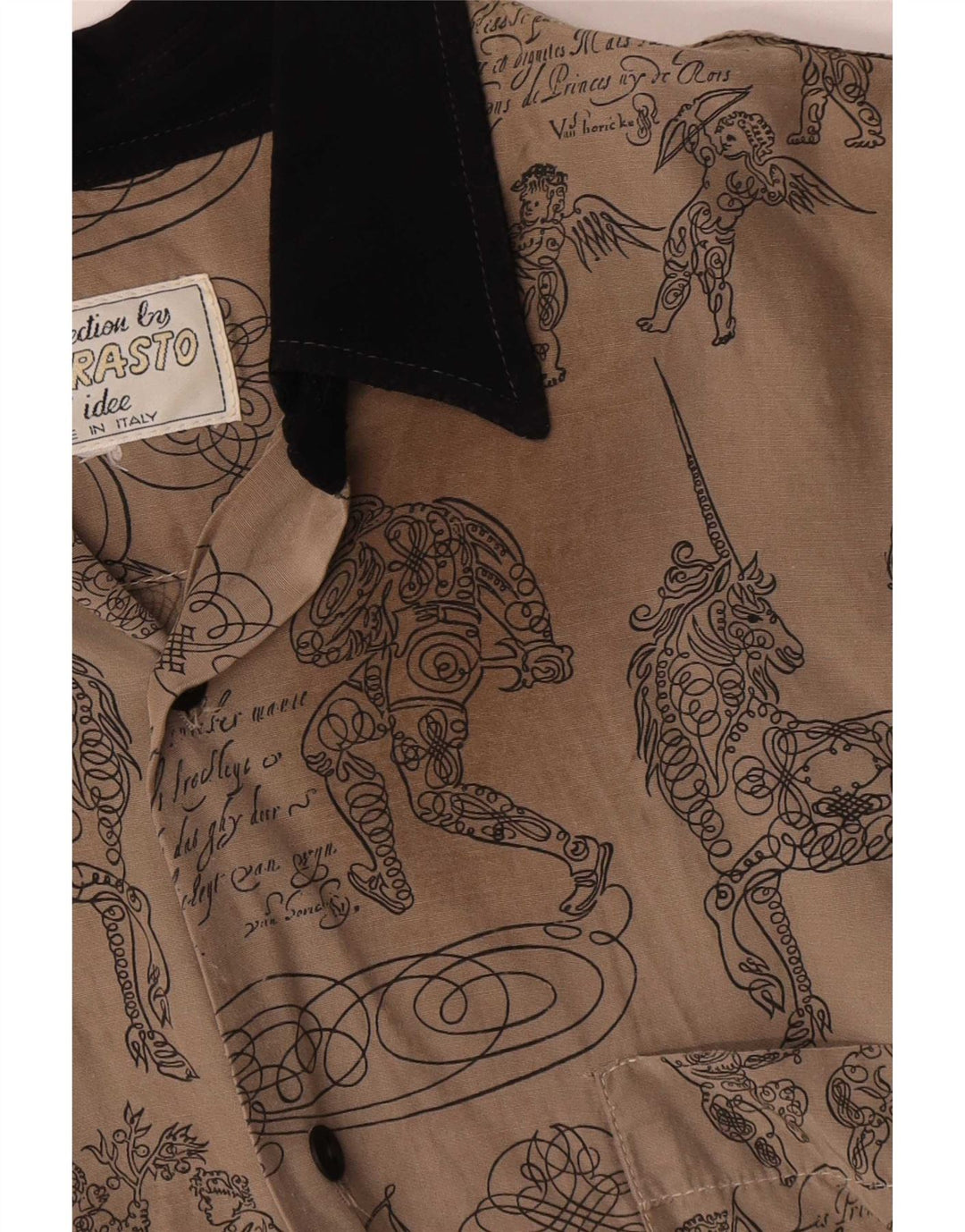 Camicia a maniche corte vintage da uomo con motivo astratto, grande in cotone grigio