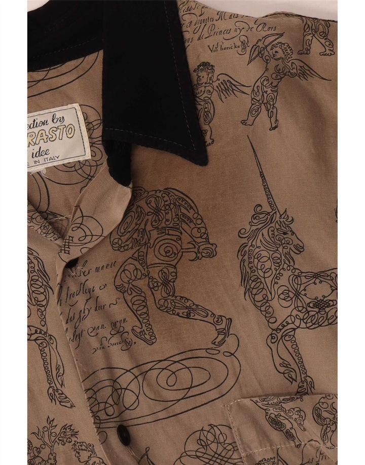 Camicia a maniche corte vintage da uomo con motivo astratto, grande in cotone grigio