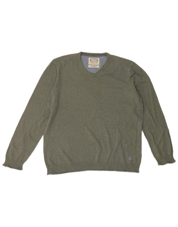 Maglione da uomo con scollo a V White Stuff XL in cotone kaki