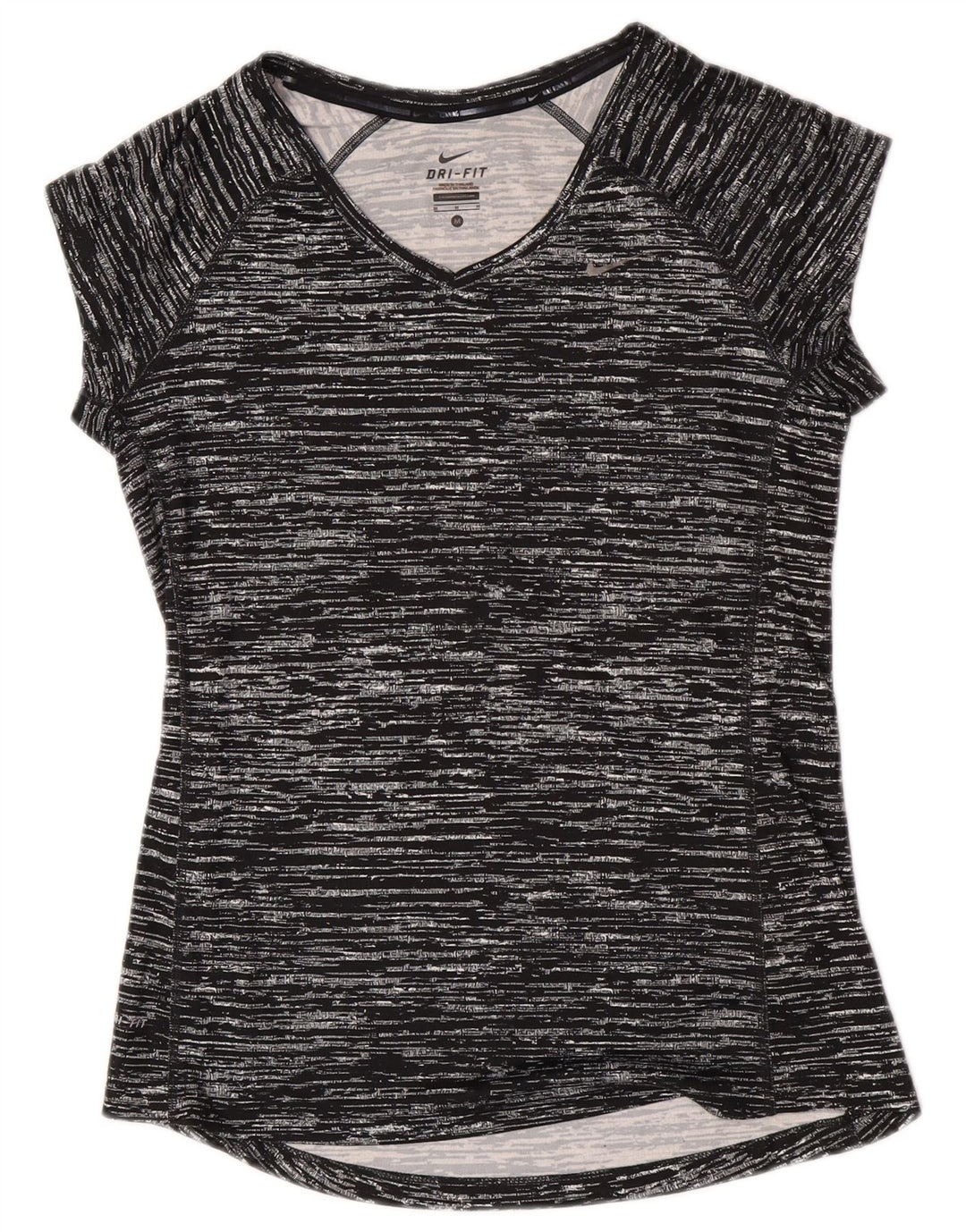 T-shirt Nike Dri Fit da donna, taglia UK 12, poliestere medio nero screziato