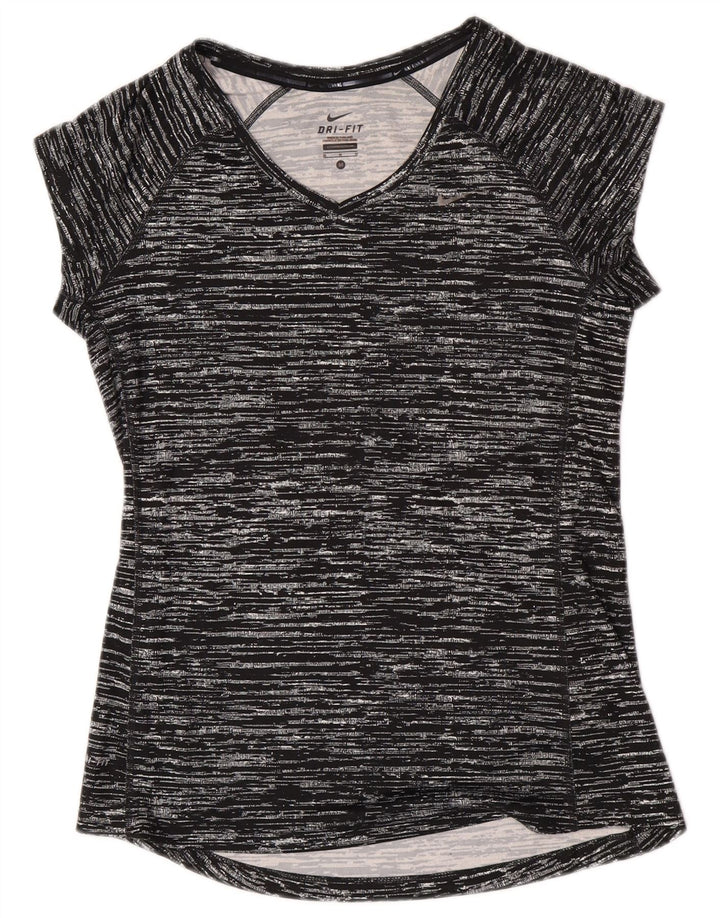 T-shirt Nike Dri Fit da donna, taglia UK 12, poliestere medio nero screziato