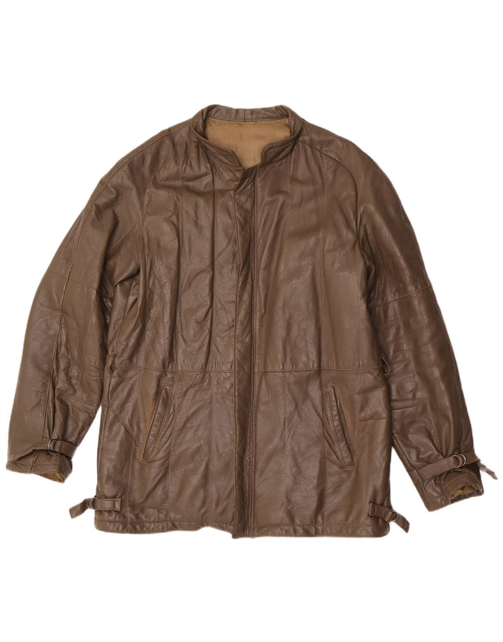 Giacca in pelle vintage da uomo IT 54 2XL Marrone