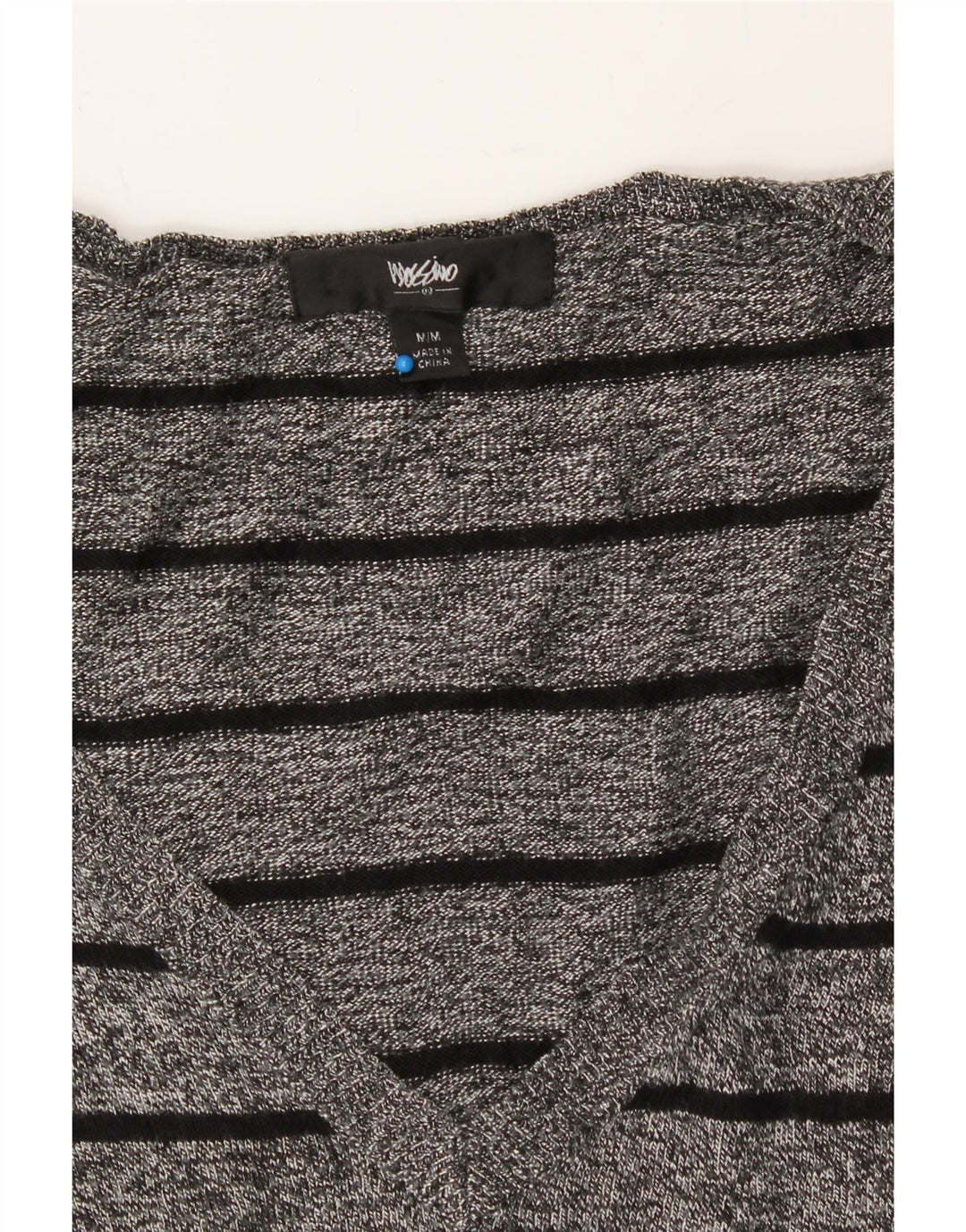 MOSSIMO Womens V-Neck Jumper Sweater UK 12 Medium Grey Striped Nylon Vintage Mossimo and Second-Hand Mossimo from Messina Hembry 