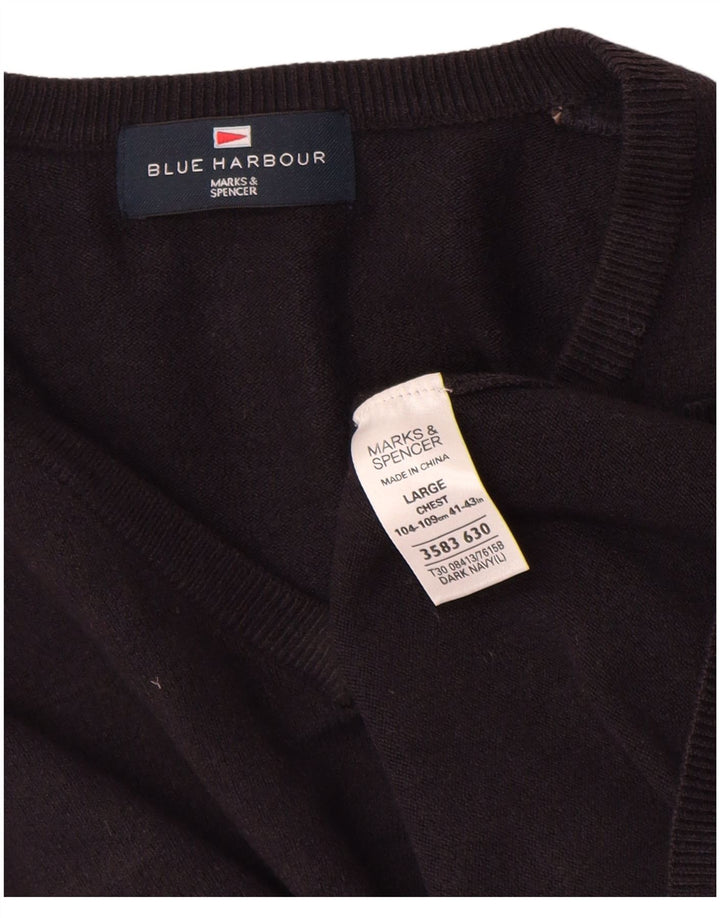 Maglione da uomo Marks & Spencer Blue Harbour con scollo a V grande blu navy
