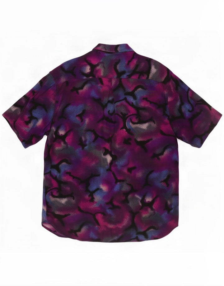 Camicia vintage da uomo a maniche corte con motivo astratto grande viola