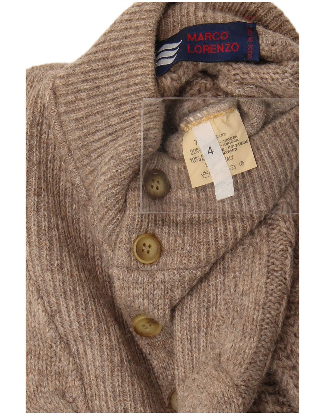 Maglione vintage da uomo con collo a bottoni XL in lana marrone
