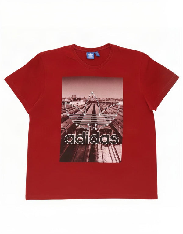 T-shirt grafica da uomo Adidas Top grande in cotone bordeaux
