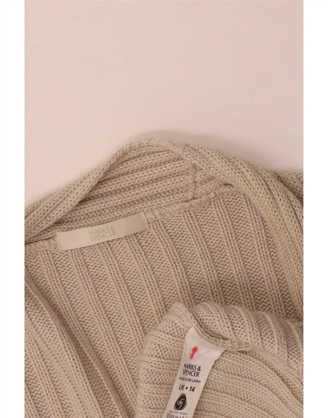 Maglione cardigan aperto lungo da donna Marks & Spencer UK 14 grande Beige
