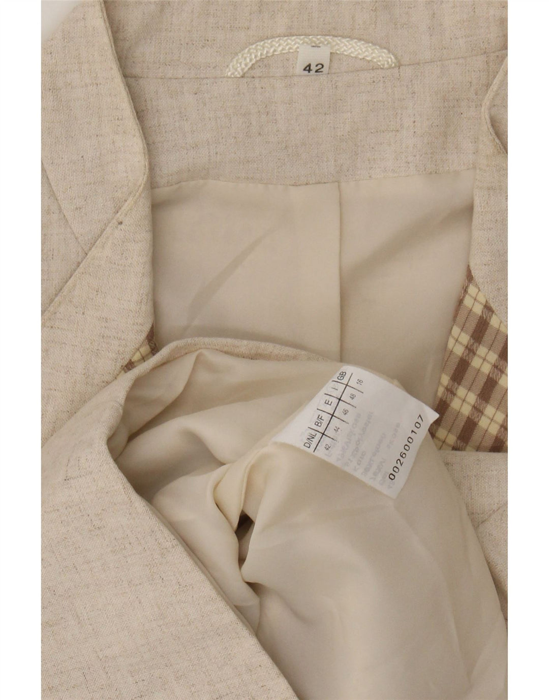 Giacca blazer vintage da donna con maniche a 3/4 a 2 bottoni UK 16 grande viscosa beige