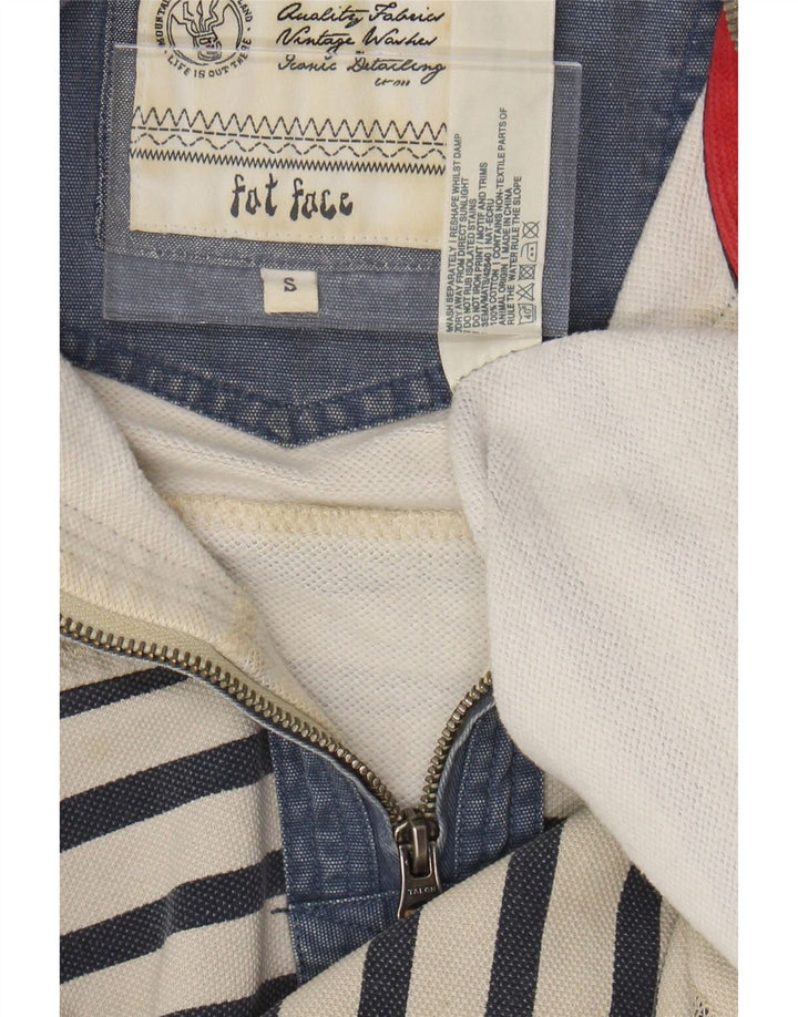 FAT FACE Felpa da uomo con zip sul collo, maglione, piccolo, in cotone a righe bianco sporco