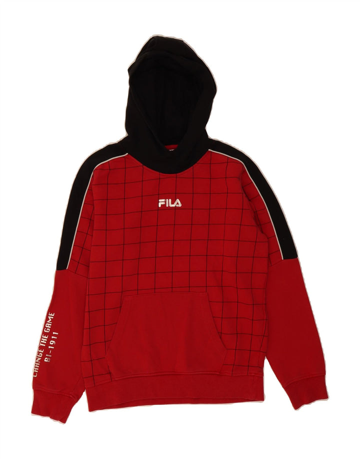 FILA Boys Graphic Hoodie Jumper 13-14 Years Red Check Vintage Fila and Second-Hand Fila from Messina Hembry 