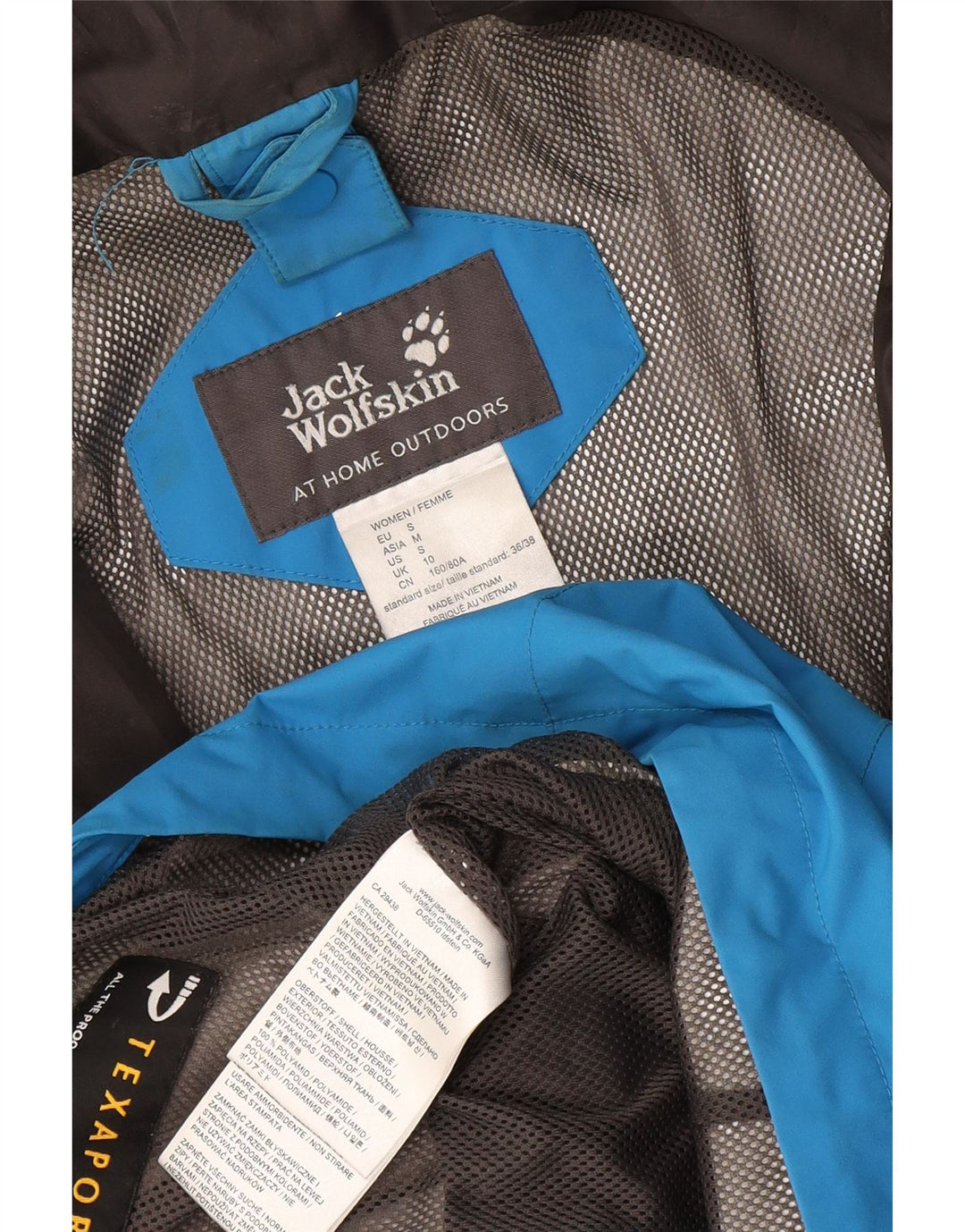 Giacca antipioggia con cappuccio da donna Jack Wolfskin UK 10 Small Blu Poliammide