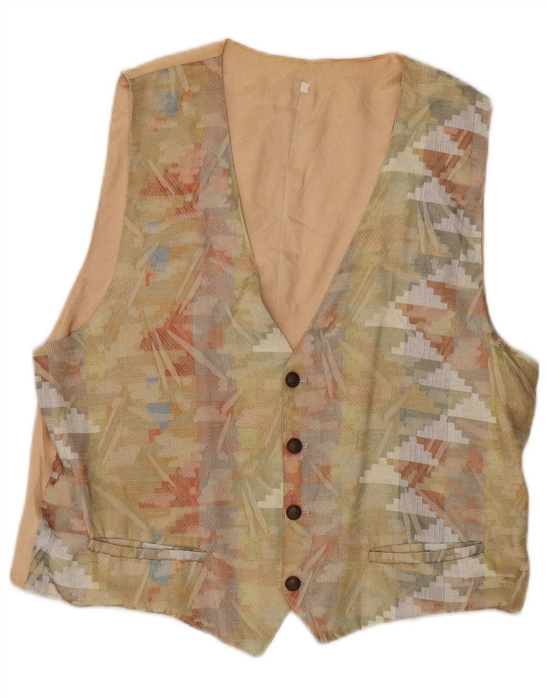 Gilet da donna vintage UK 18 XL Poliestere geometrico beige