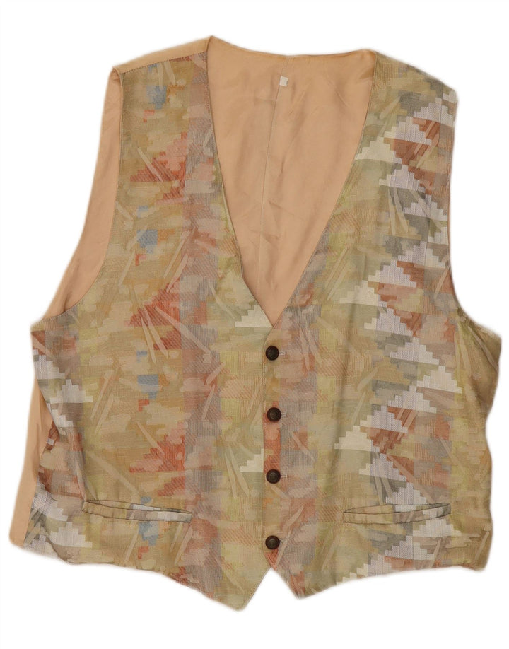 Gilet da donna vintage UK 18 XL Poliestere geometrico beige