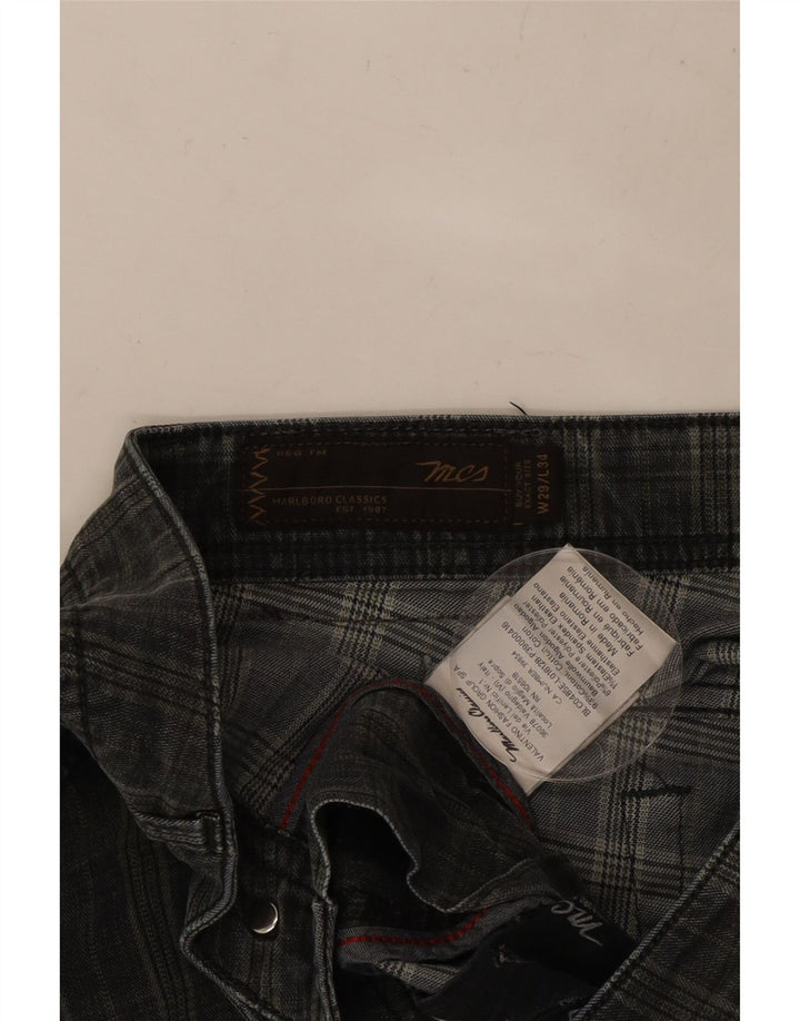 MARLBORO CLASSICS Pantaloni casual dritti da uomo W29 L29 cotone a quadri neri