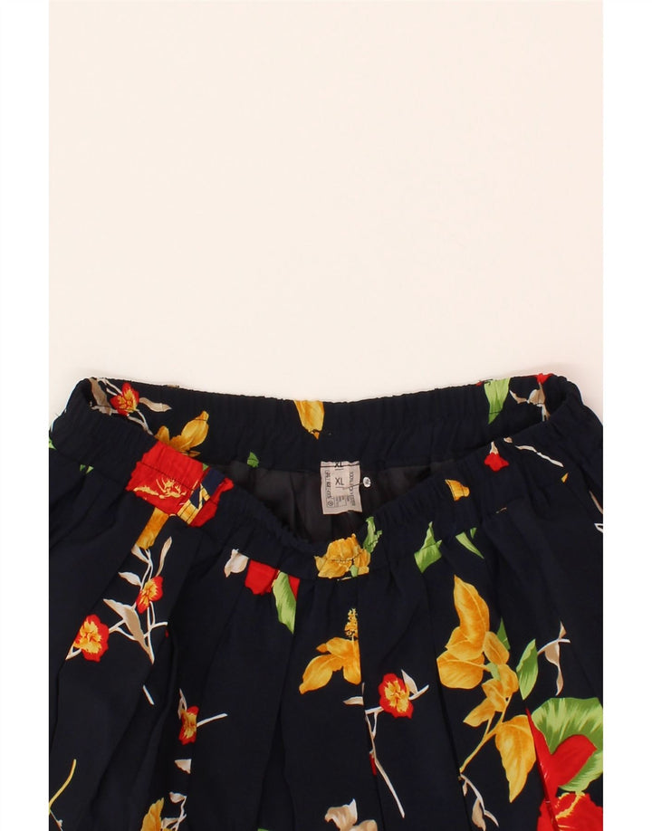 VINTAGE Womens Pleated Skirt XL W36  Black Floral Polyester Vintage Vintage and Second-Hand Vintage from Messina Hembry 