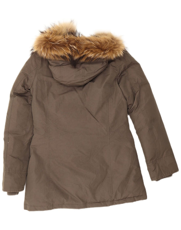 Canadian Womens Hooded Parka Jacket UK 10 Small Brown Cotton