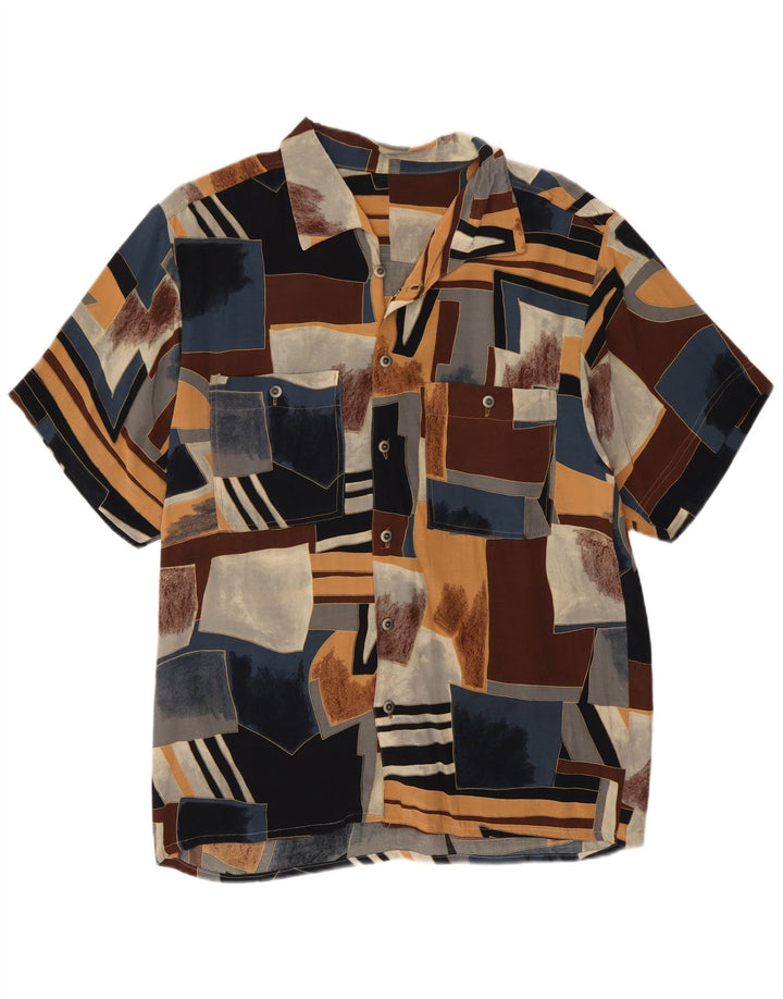 Camicia vintage da uomo a maniche corte piccola retrò geometrico multicolore