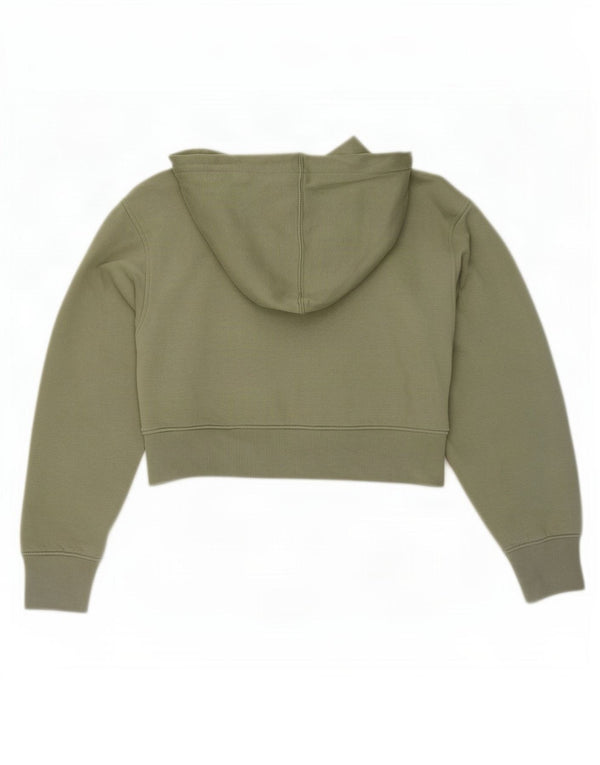 Zara Womens Crop Hoodie Jumper UK 10 Small Green Polyester