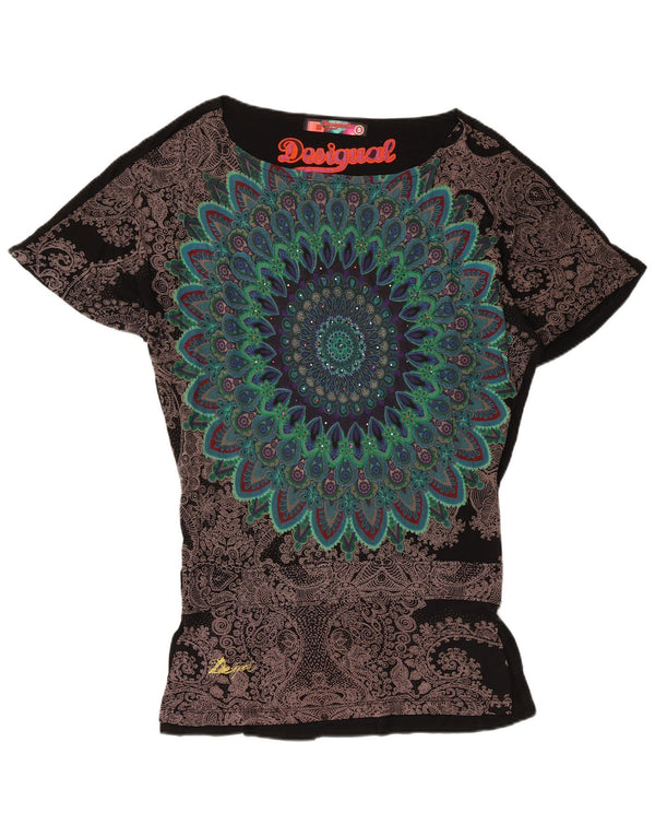 Desigual Camicetta grafica da donna Top UK 10 Small Black Floral