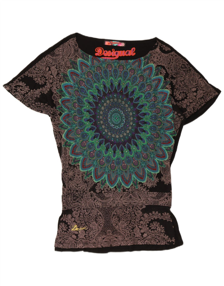 Desigual Camicetta grafica da donna Top UK 10 Small Black Floral