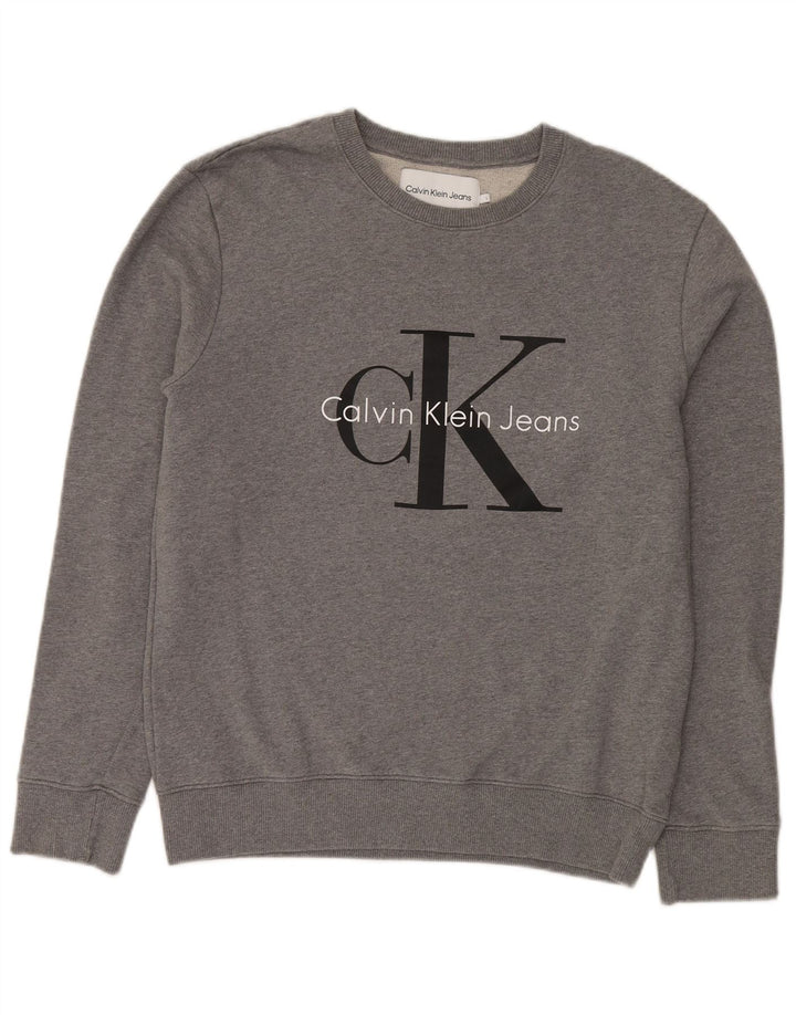 CALVIN KLEIN JEANS Felpa con grafica da uomo Maglione grande in cotone grigio