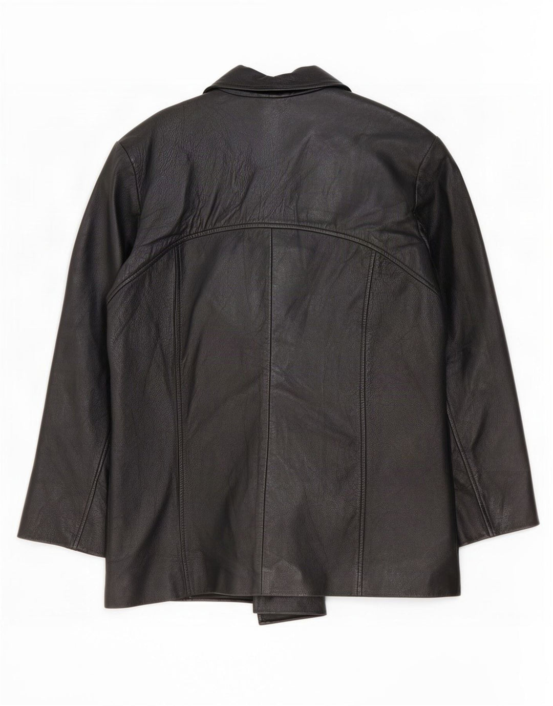 Giacca blazer in pelle vintage da donna a 4 bottoni EU 42 grande nera