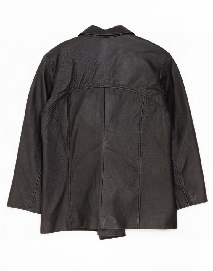 Giacca blazer in pelle vintage da donna a 4 bottoni EU 42 grande nera