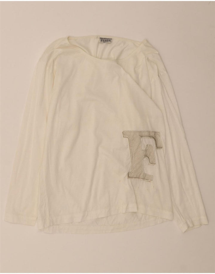 GIANFRANCO FERRE Womens Graphic Top Long Sleeve IT 42 Medium White Cotton Vintage Gianfranco Ferre and Second-Hand Gianfranco Ferre from Messina Hembry 