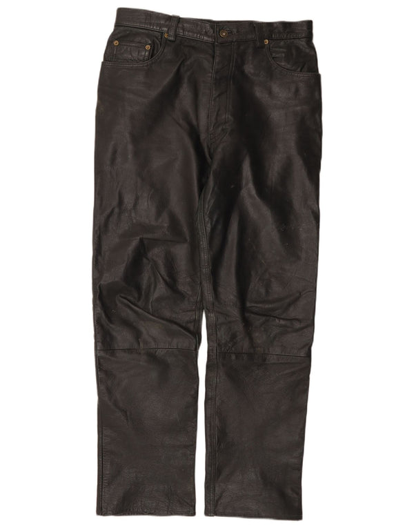 Pantaloni dritti in pelle da uomo VINTAGE W31 L30 neri