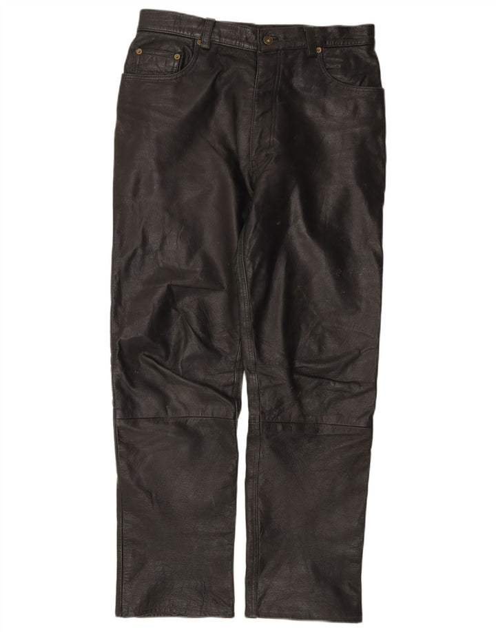 Pantaloni dritti in pelle da uomo VINTAGE W31 L30 neri