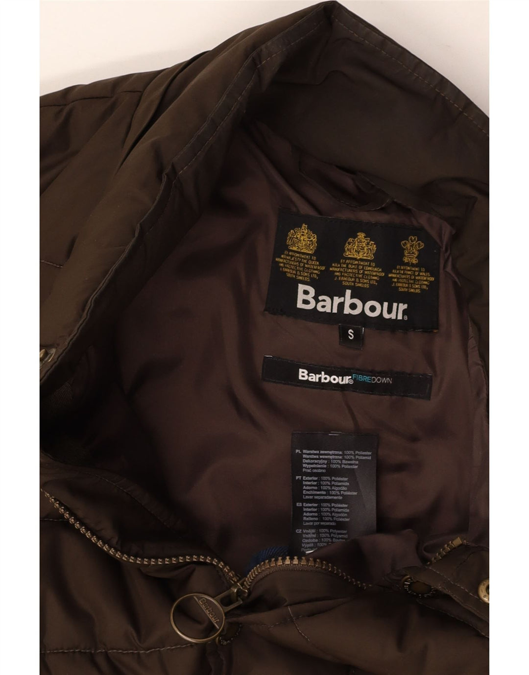 BARBOUR Giacca imbottita da uomo UK 36 Small Marrone Poliestere